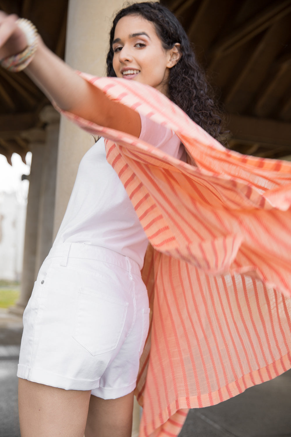 Bay Breeze Striped Kimono Coral