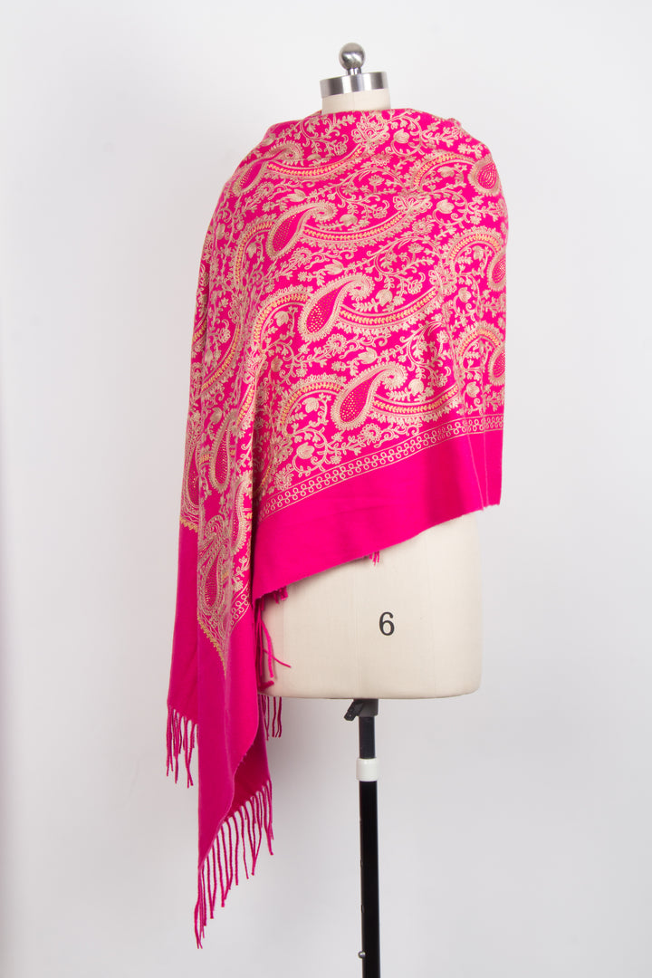 Nora Embroidered Reversible Scarf Deep Pink