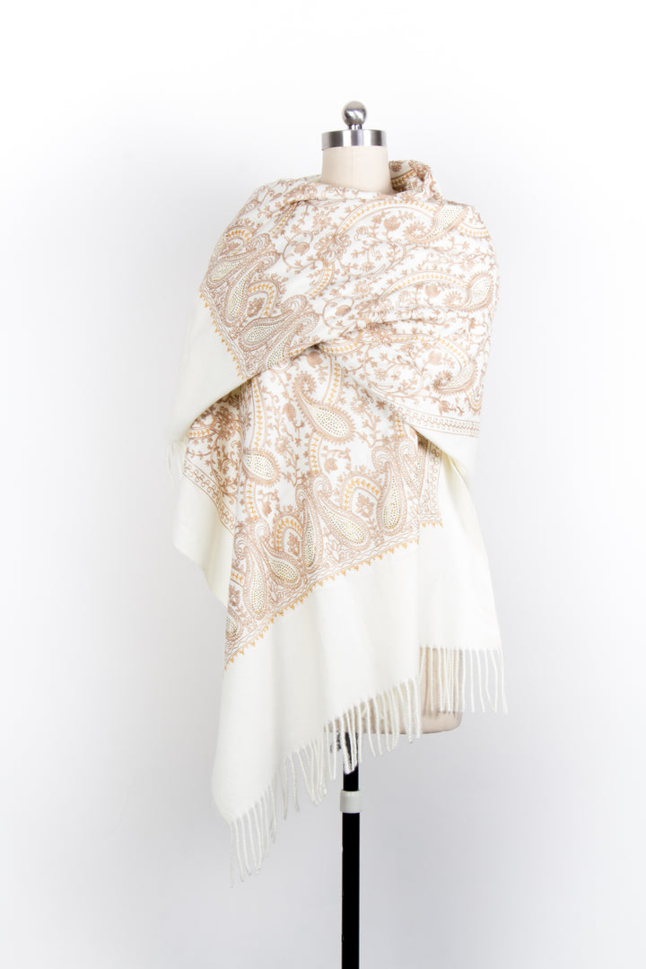 Nora Embroidered Reversible Scarf Ivory