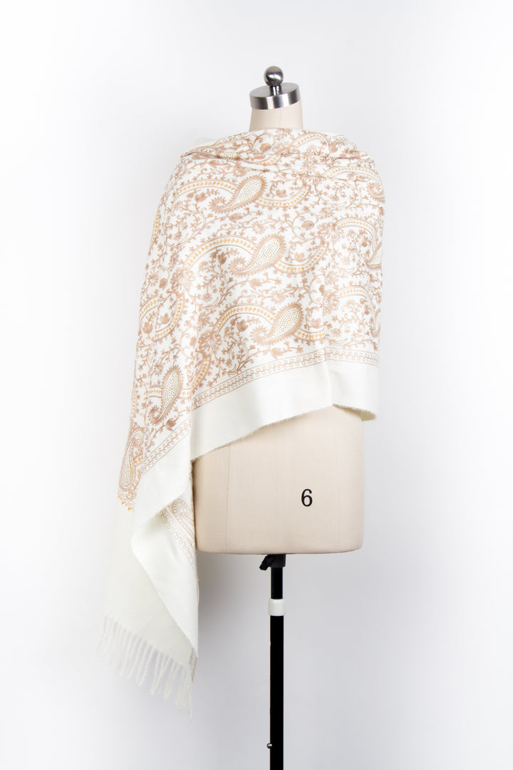 Nora Embroidered Reversible Scarf Ivory