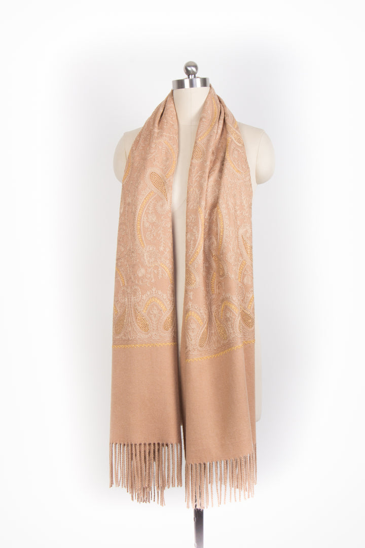 Nora Embroidered Reversible Scarf Wheat