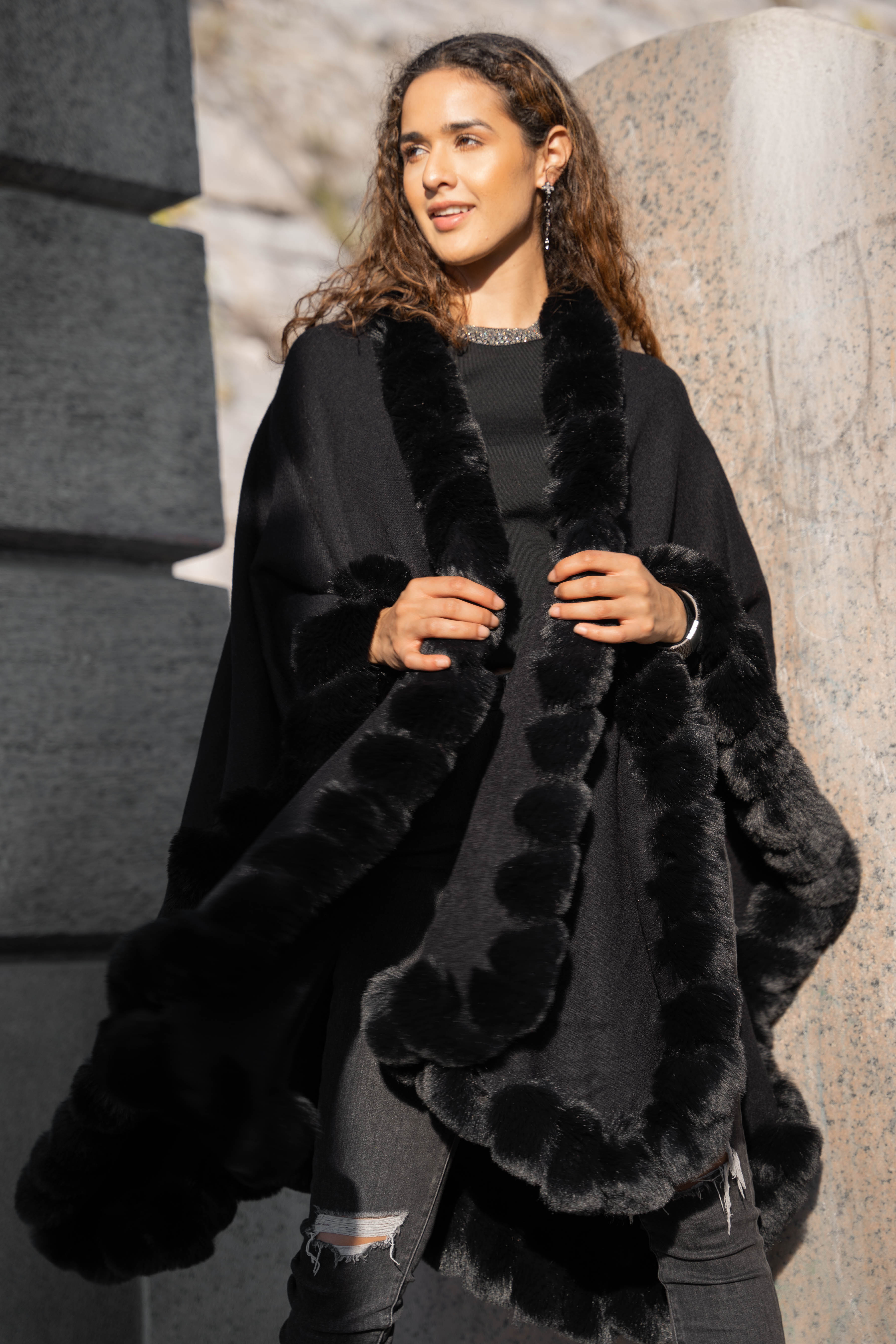 Faux fur cape top