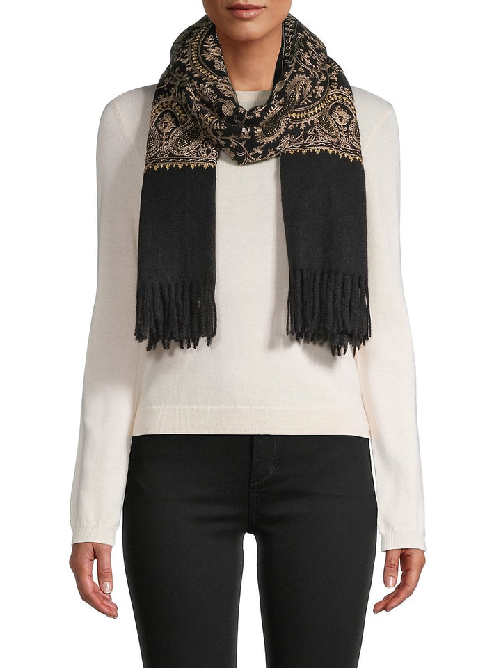 Nora Embroidered Reversible Scarf Black