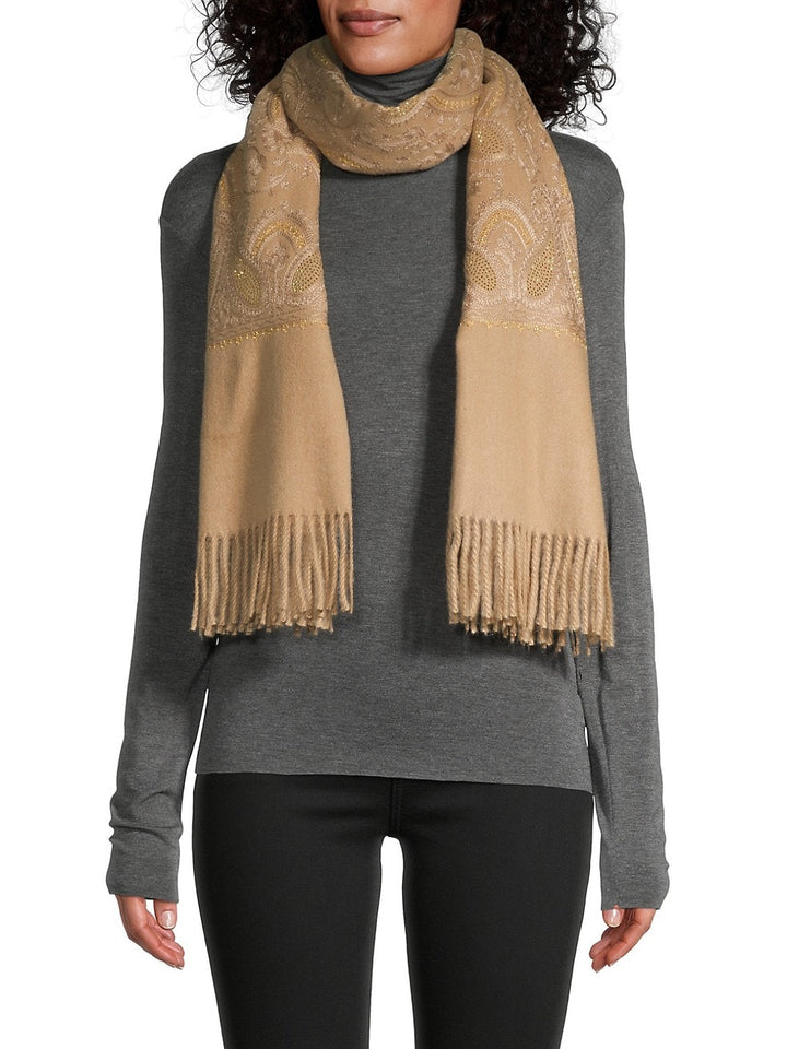 Nora Embroidered Reversible Scarf Wheat