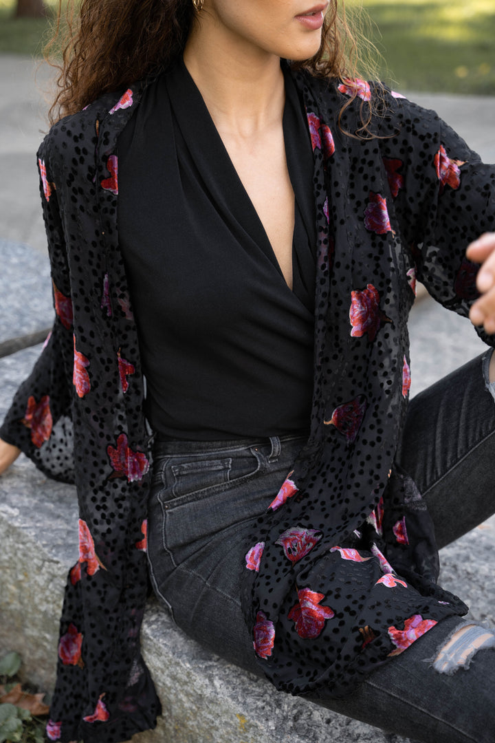 Black Velvet Rose Kimono