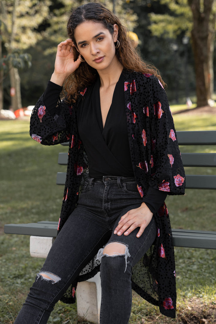 Black Velvet Rose Kimono