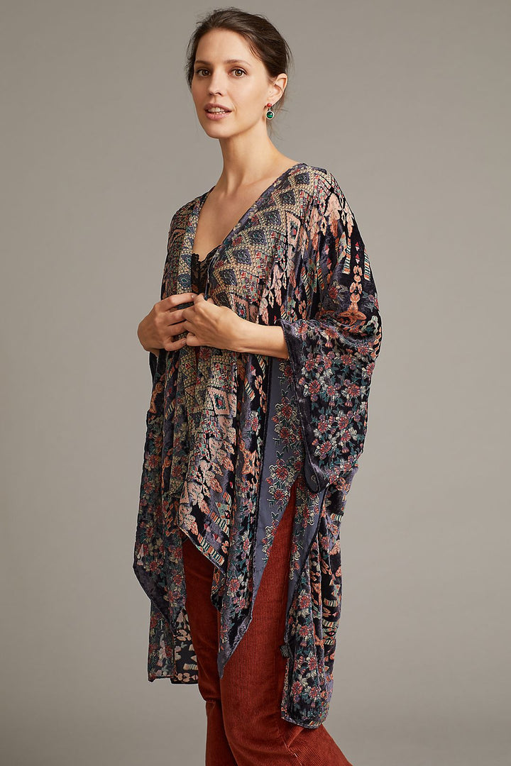 Multicolored Velvet Kimono Black