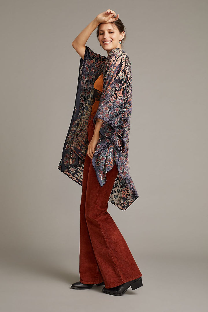 Multicolored Velvet Kimono Black