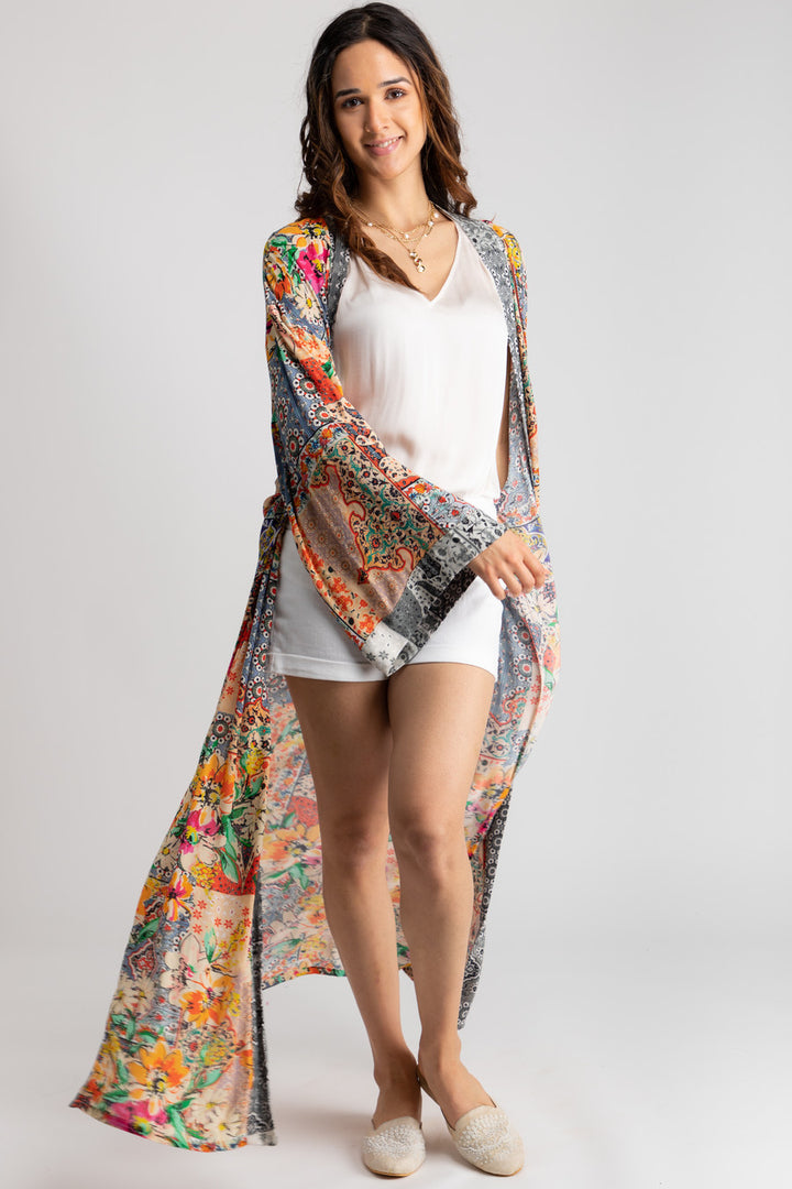 Mixed Floral Long Kimono Duster