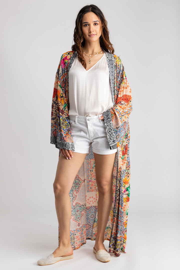 Mixed Floral Long Kimono Duster