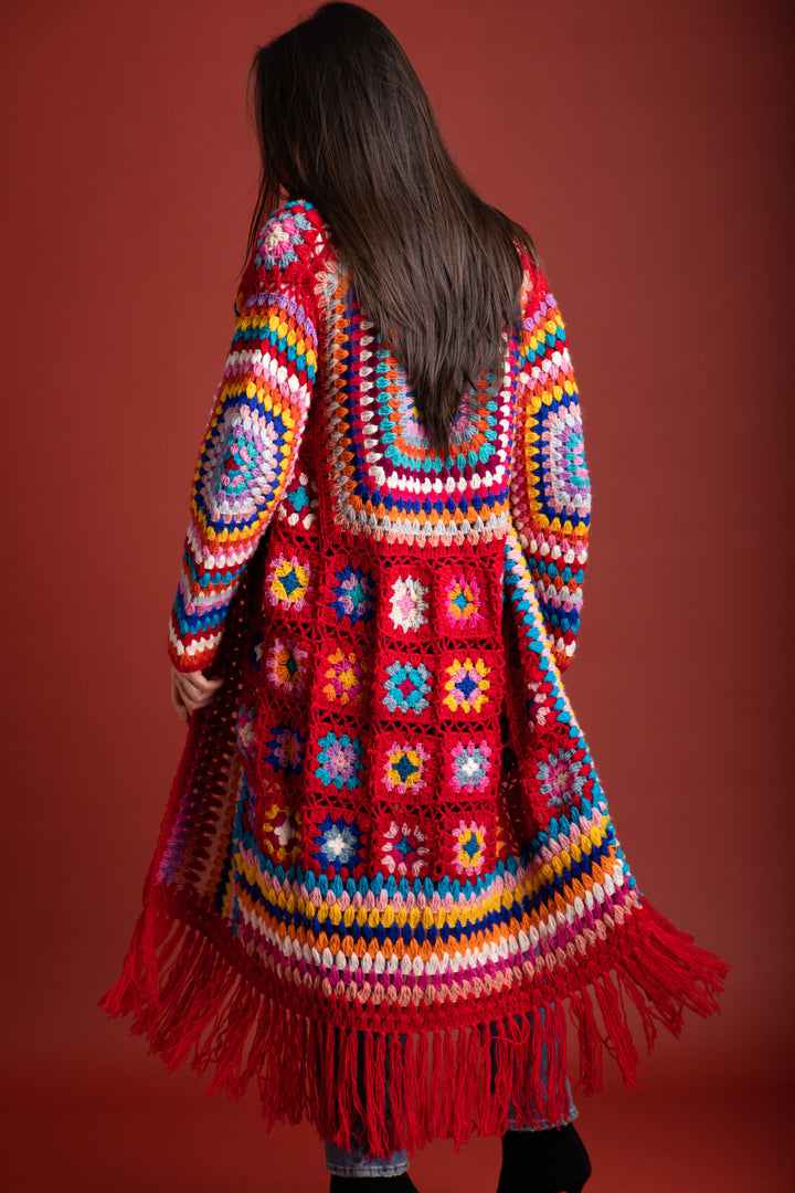 Fringed Crochet Kimono Long