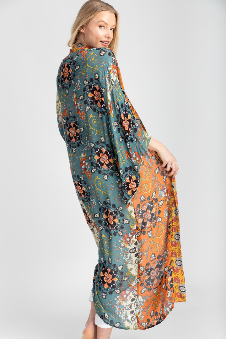 Silky Patterned Long Kimono