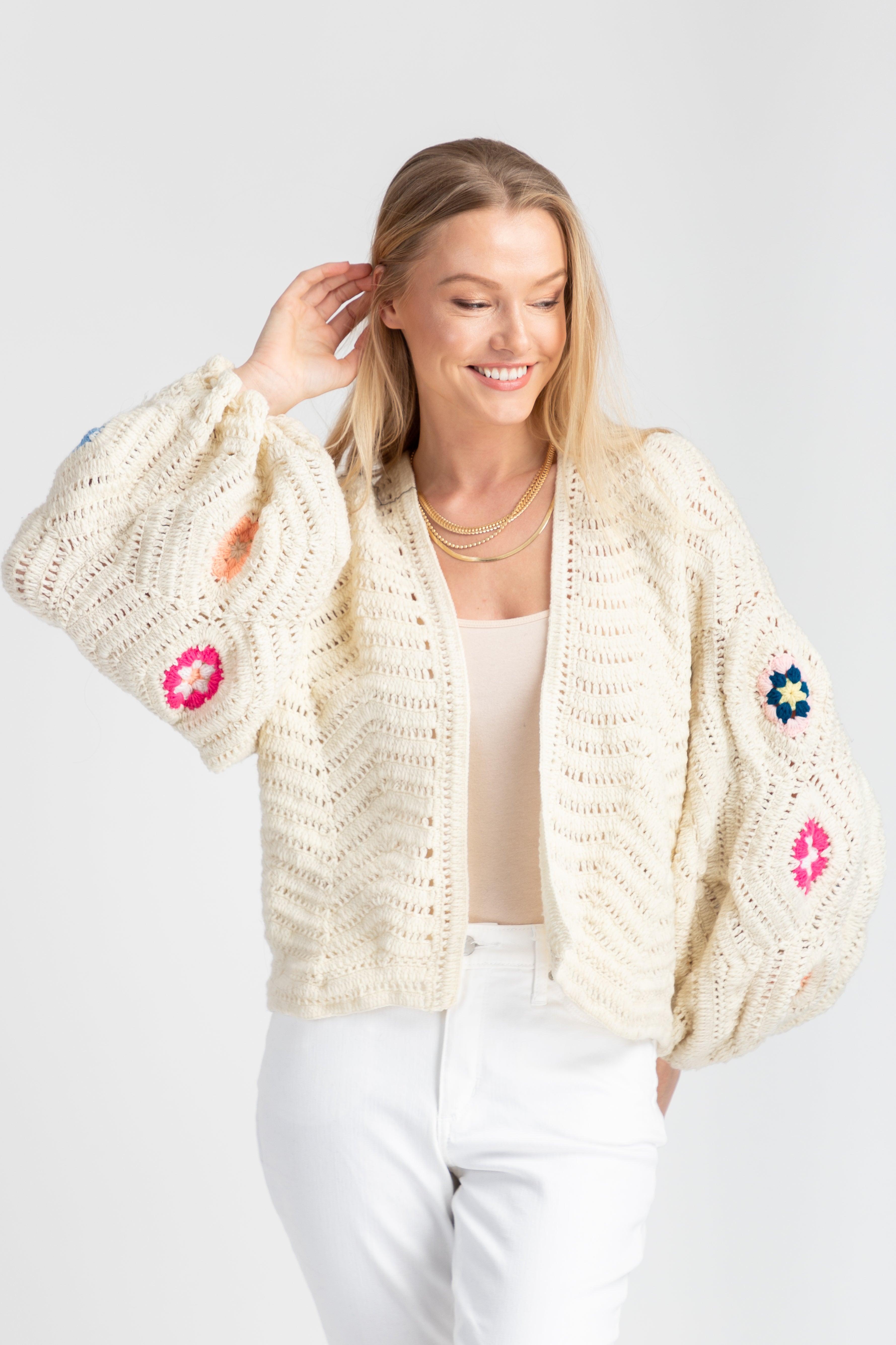 Crochet Knit Floral Sleeve Cardigan | SAACHI