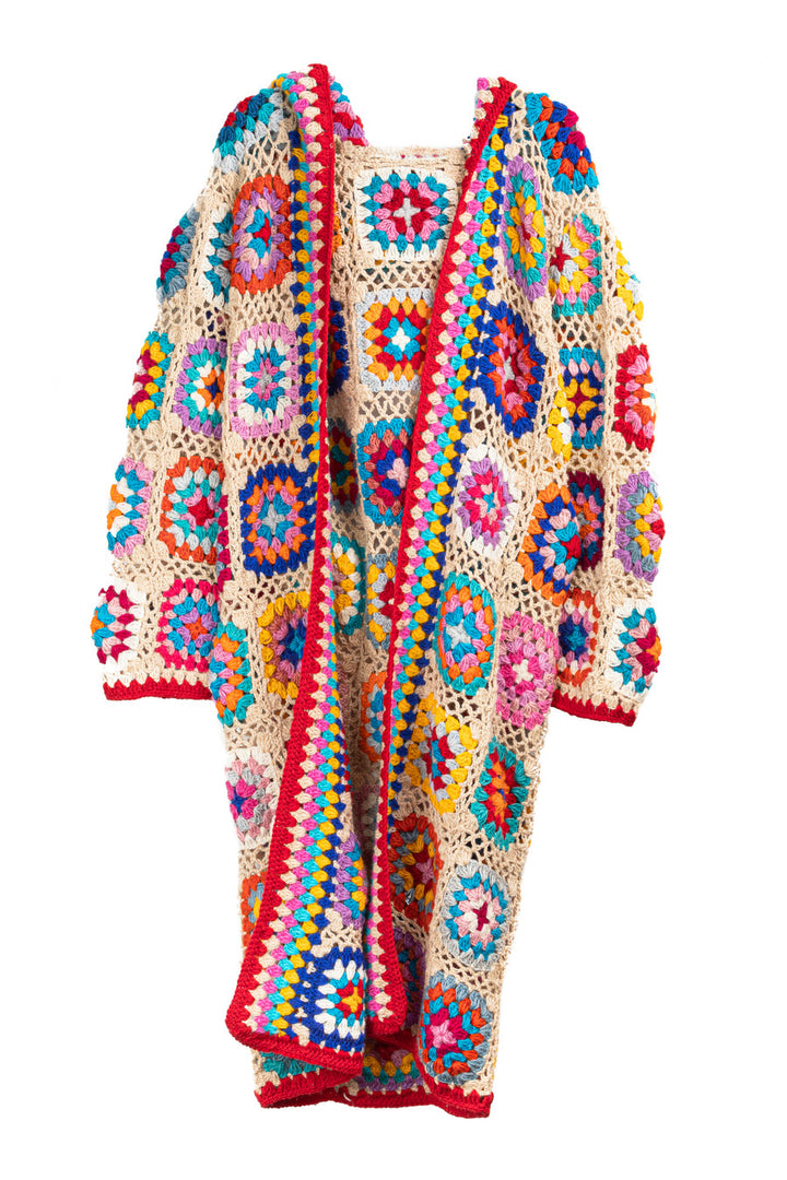 Crochet Wool Hooded Kimono Long