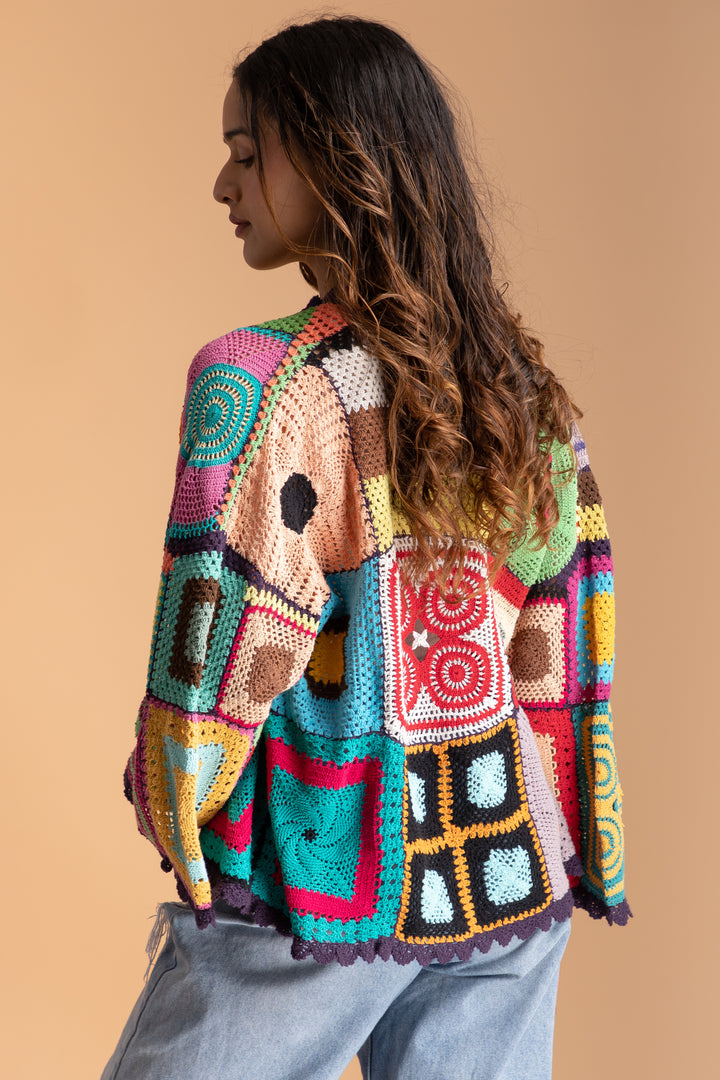 Multicolored Crochet Cardigan Cotton Jacket