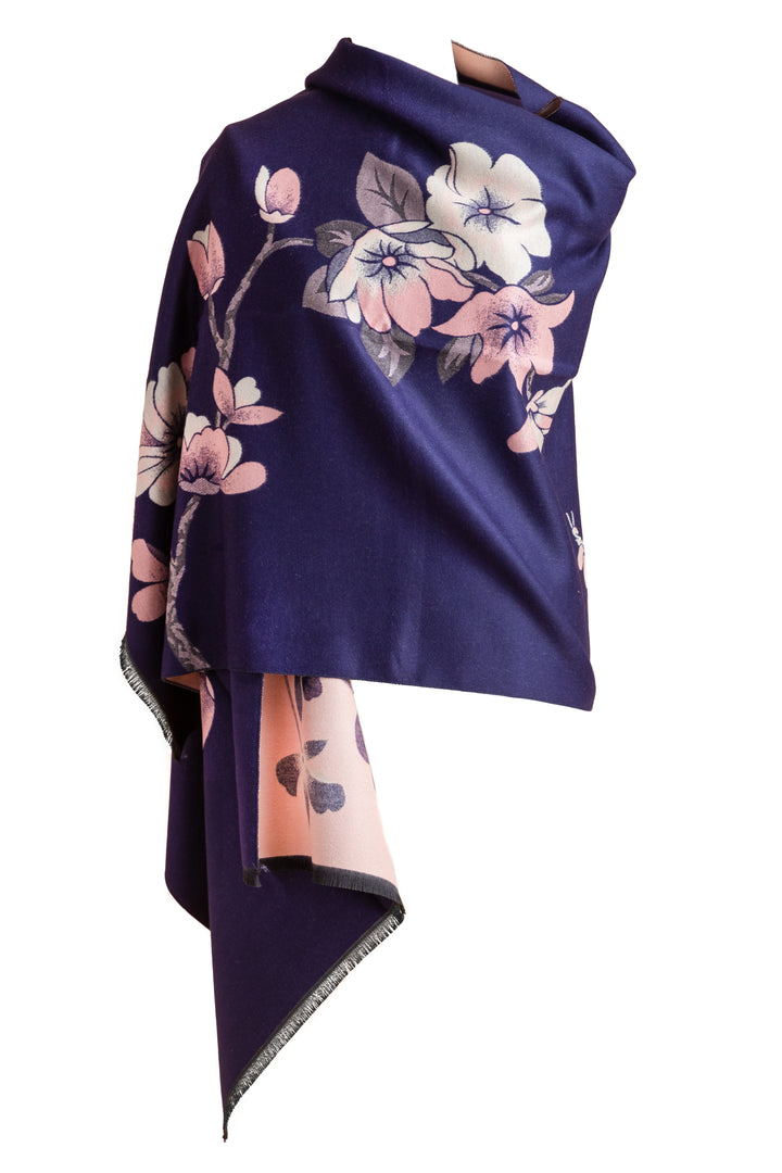 Floral Reversible Scarf Navy Pink