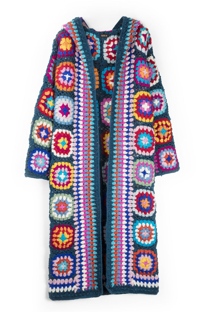 Crochet Wool Hooded Kimono Long