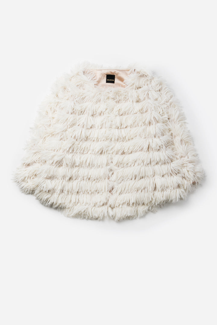 Faux Fur Capelet Tasseled Pattern