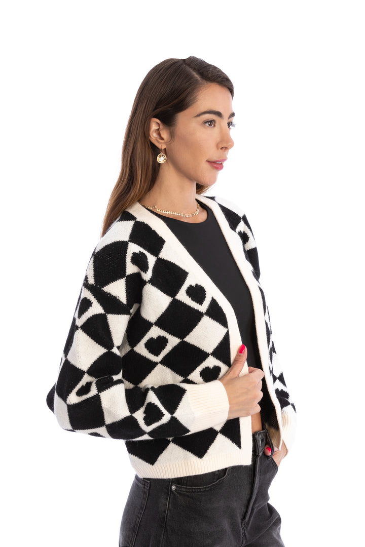 Checkered Hearts Cardigan Cropped