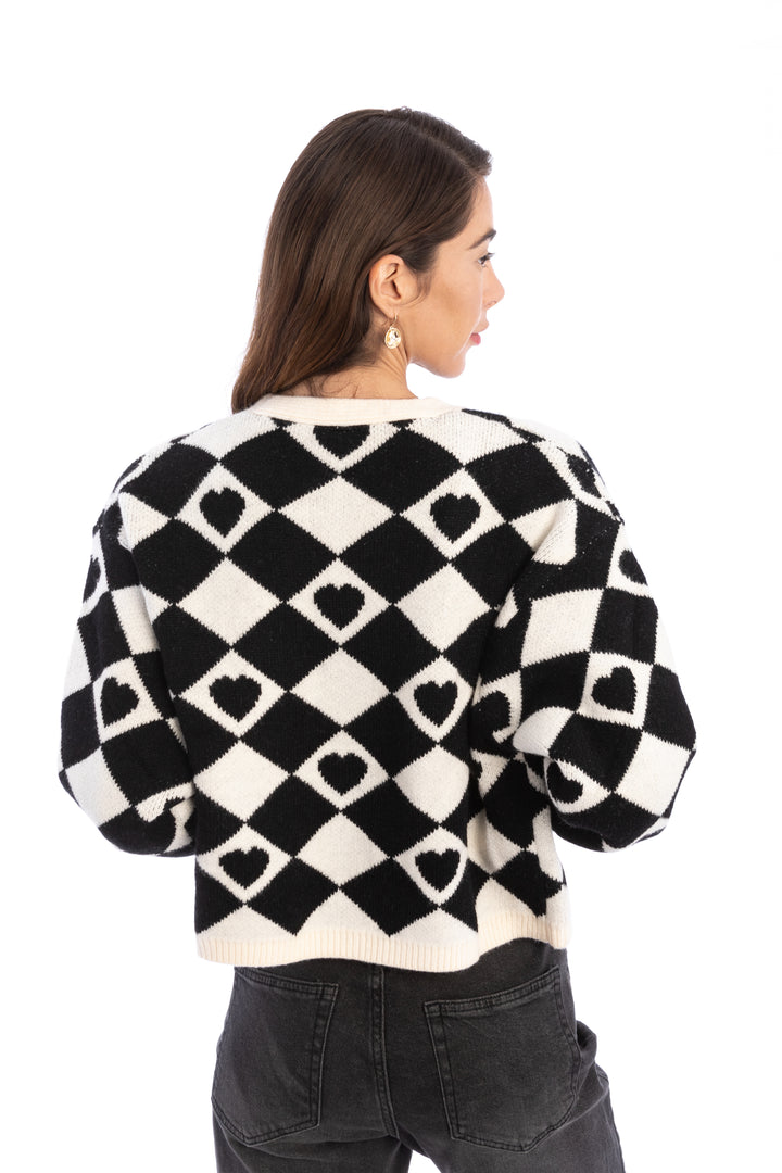 Checkered Hearts Cardigan Cropped