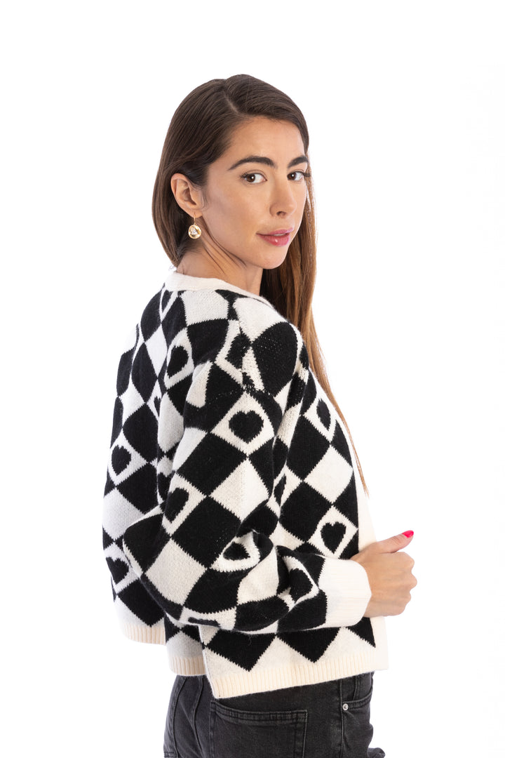 Checkered Hearts Cardigan Cropped