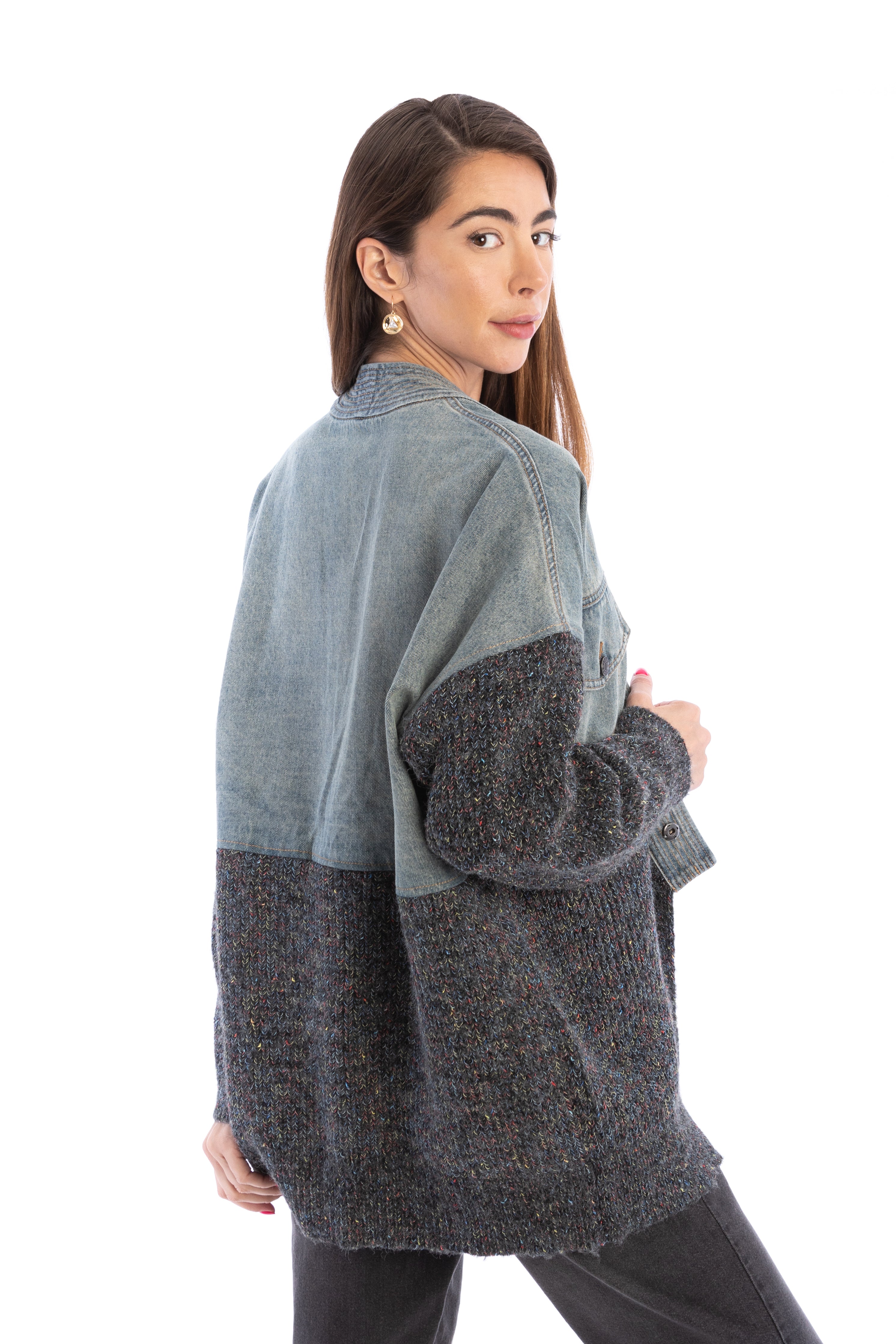 Denim & Grey Combo Sweater Jacket | SAACHI