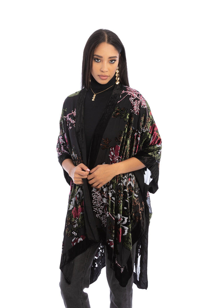 Black Velvet Kimono for Winter