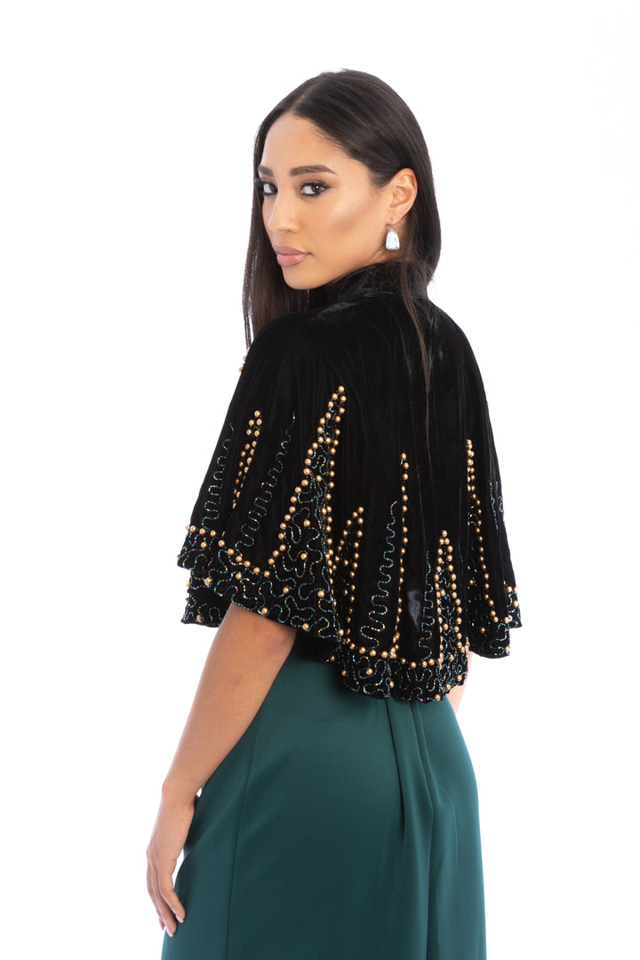 Holiday Velvet Embellished Capelet