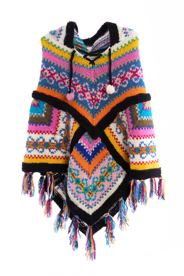 Fair Isle Patchwork Hooded Poncho