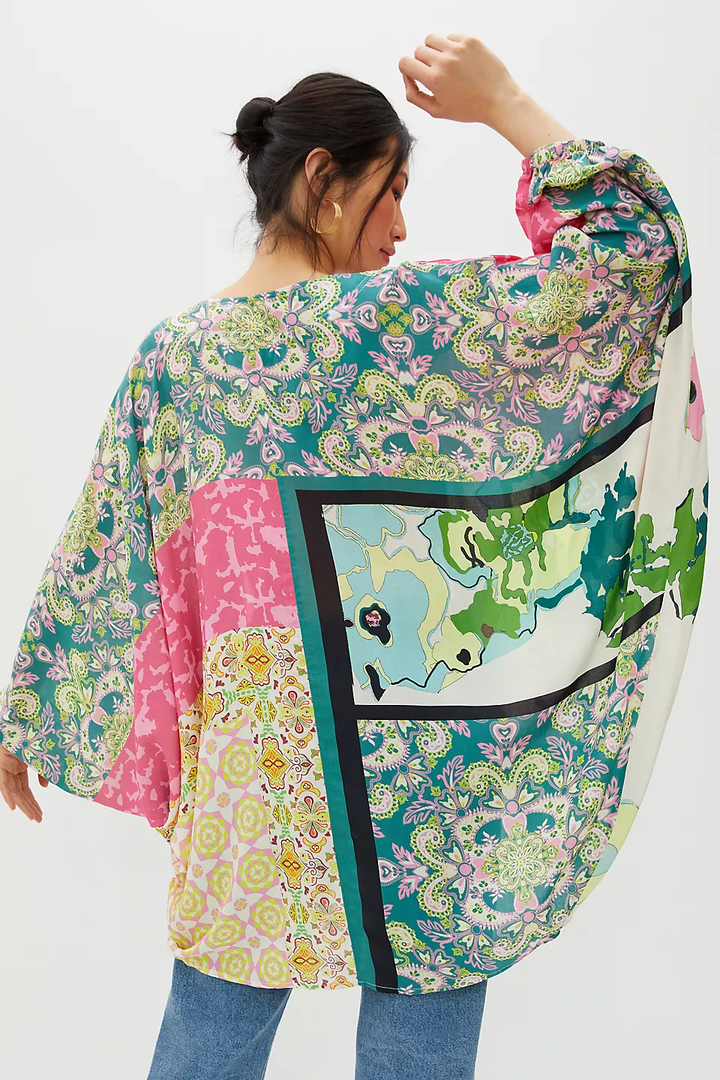 MULTICOLORED MIXED PATTERNED KIMONO