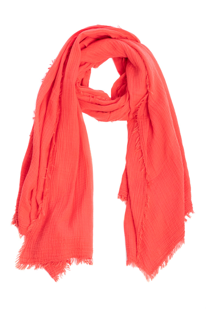 Solid Cotton Fringed Scarf Firebrick