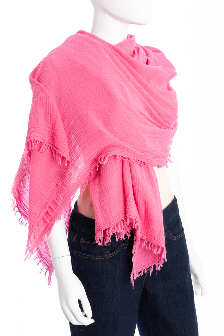 Solid Cotton Fringed Scarf Hotpink