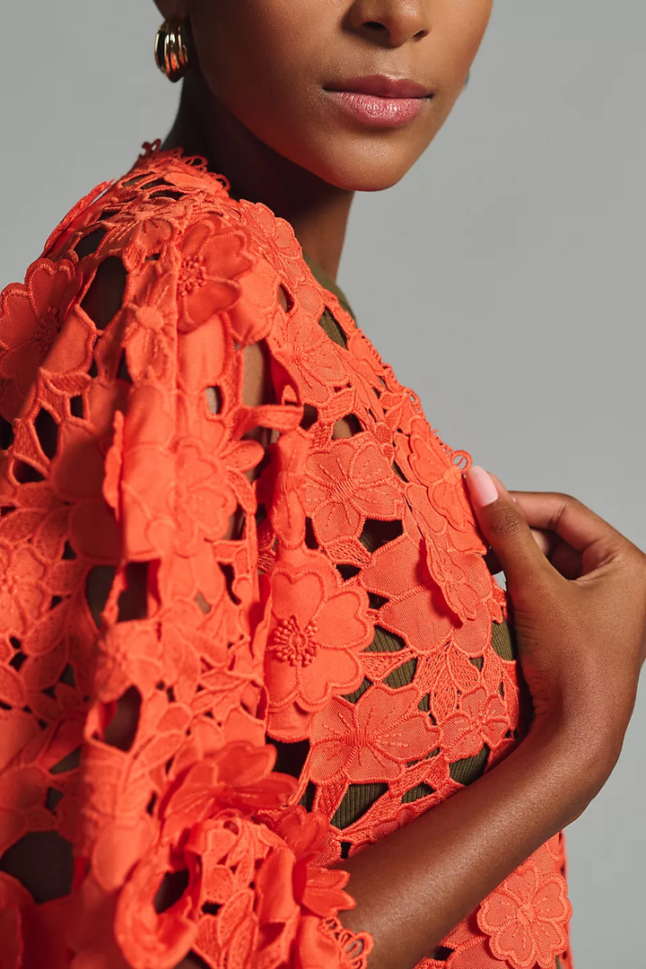 Floral Lace Cut Out Bolero Coral