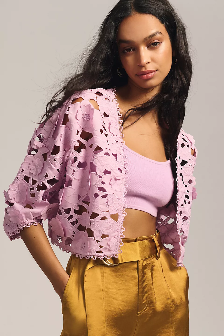 Floral Lace Cut Out Bolero Purple