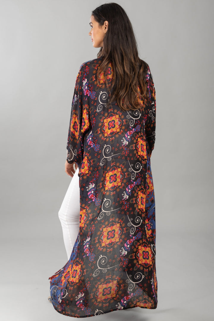 Silky Patterned Long Kimono