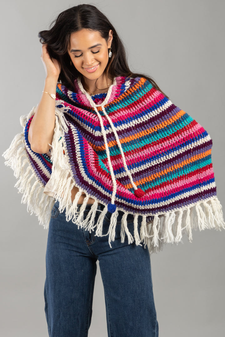 Open Weave Crochet Rainbow Poncho