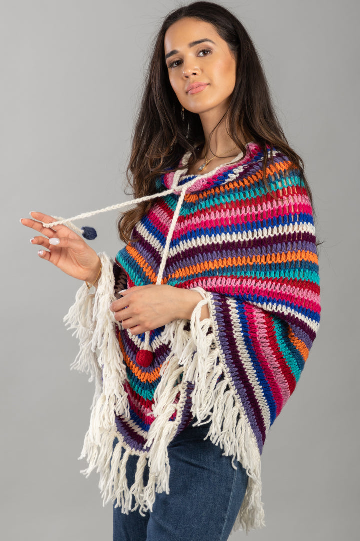 Open Weave Crochet Rainbow Poncho