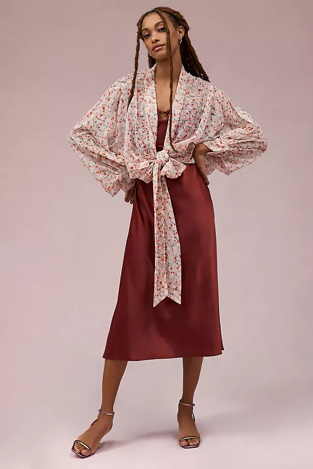 Tie Front Floral Kimono