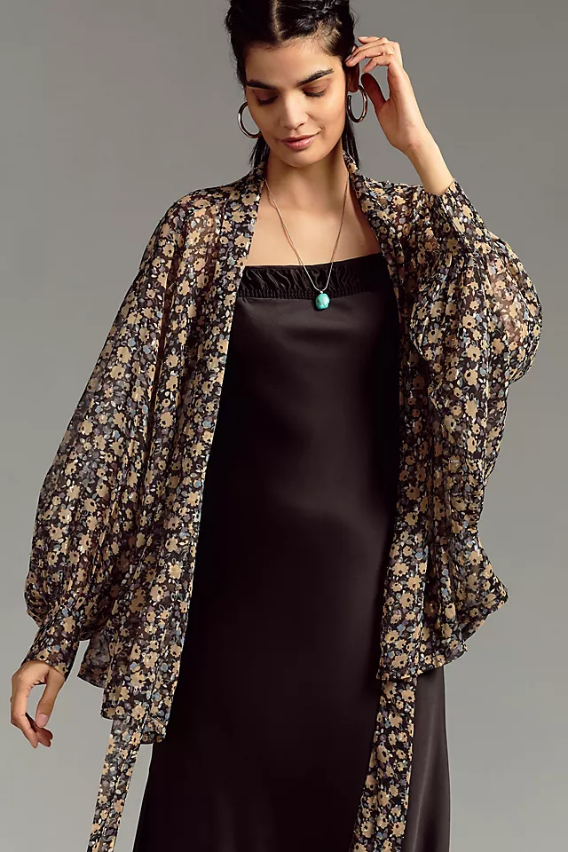 Tie Front Floral Kimono