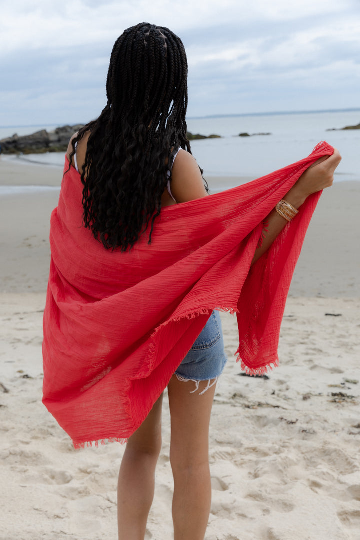 Solid Cotton Fringed Scarf Firebrick