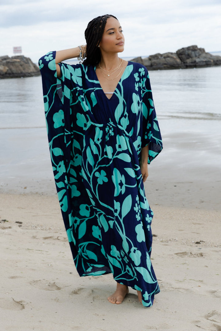 Bold Floral Kaftan Maxi Navy