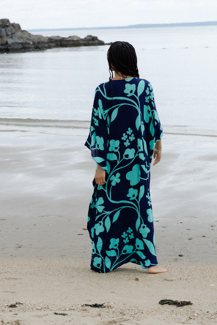 Bold Floral Kaftan Maxi Navy