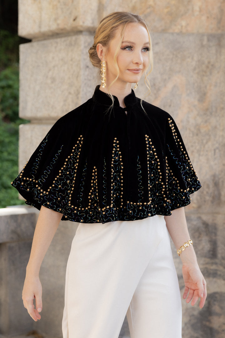 Holiday Velvet Embellished Capelet