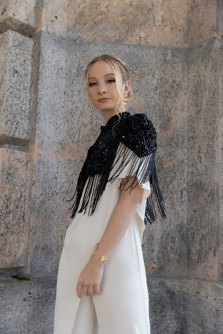 Velvet Floral Fringe Capelet