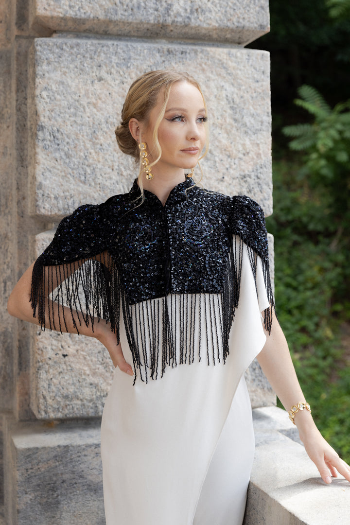 Velvet Floral Fringe Capelet