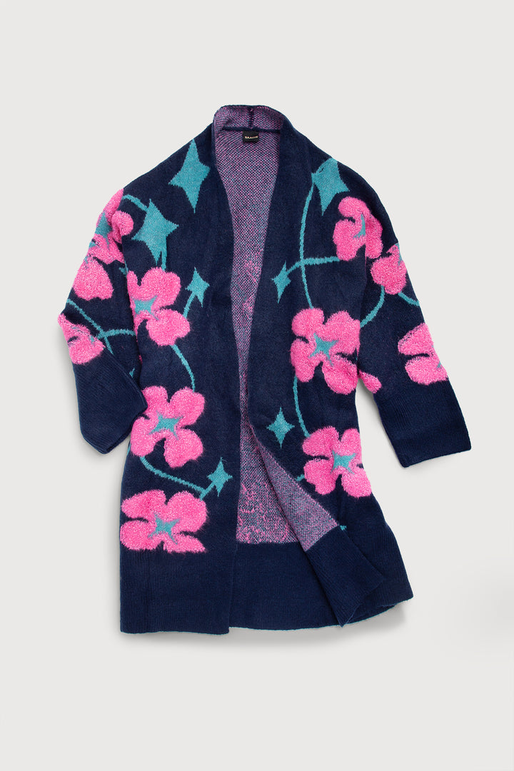 Floral Knit Cardigan Diamond Patterned