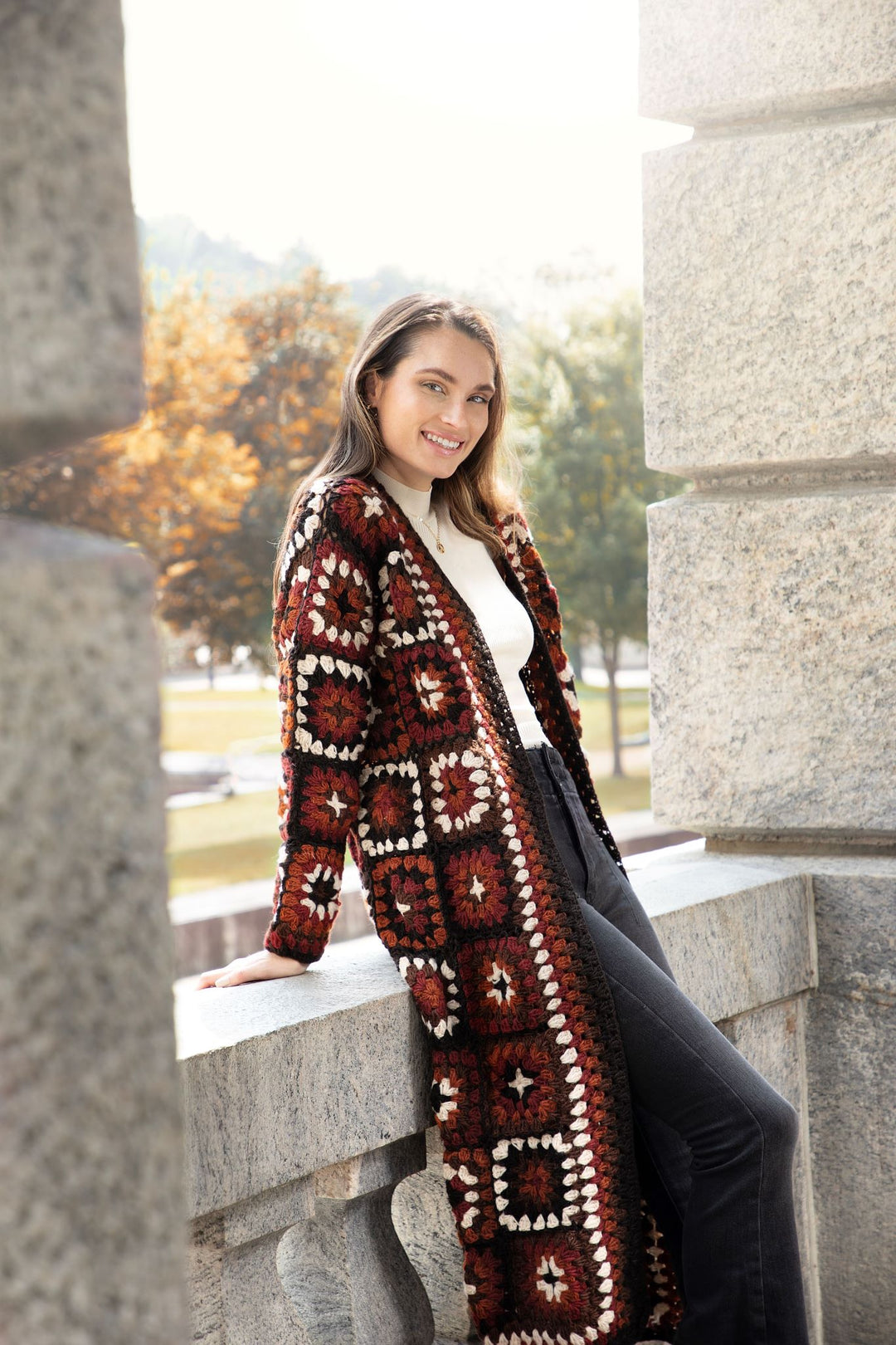 Woolen Granny Square Crochet Kimono Sienna