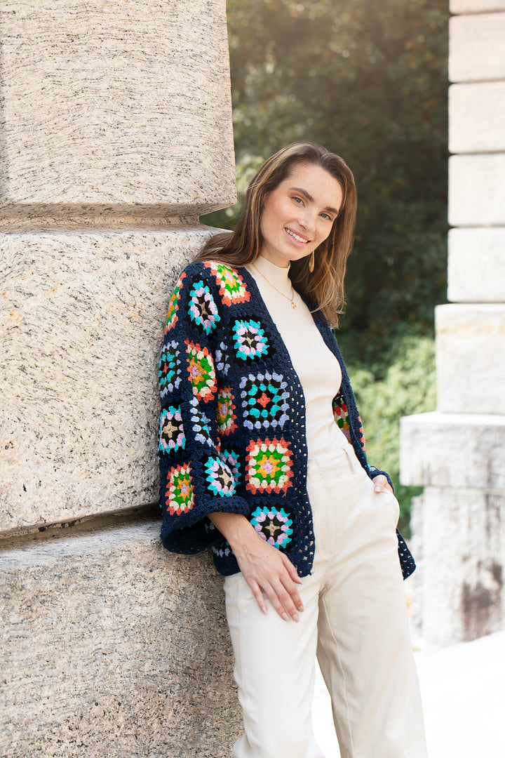 Granny Square Crochet Short Kimono Jacket