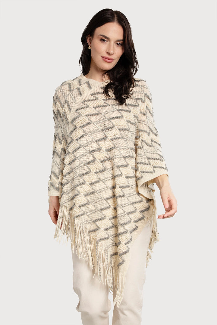 Chevron Fringe Poncho - SAACHI - Papaya Whip - Poncho