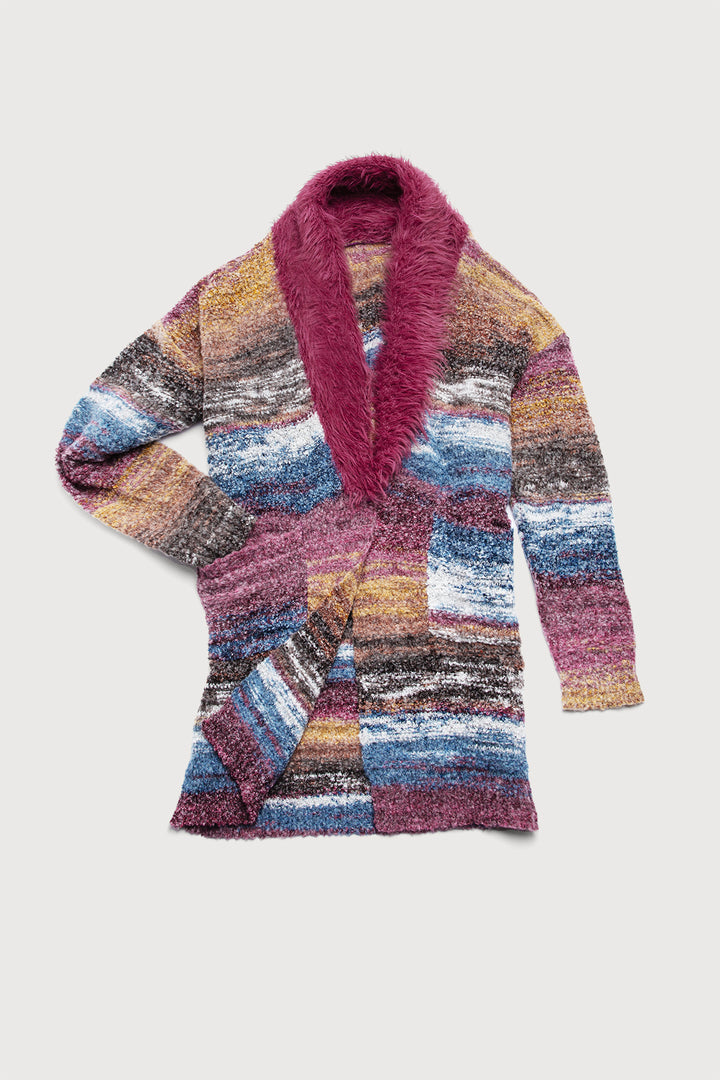 Multicolored Fur Collared Cardigan